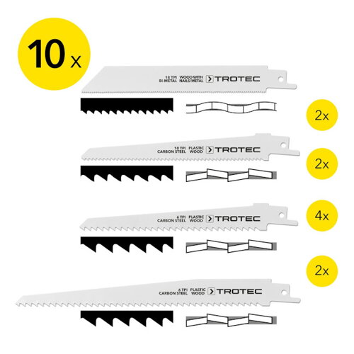 10-dielna sada pílových listov TROTEC – drevo/kov/plast